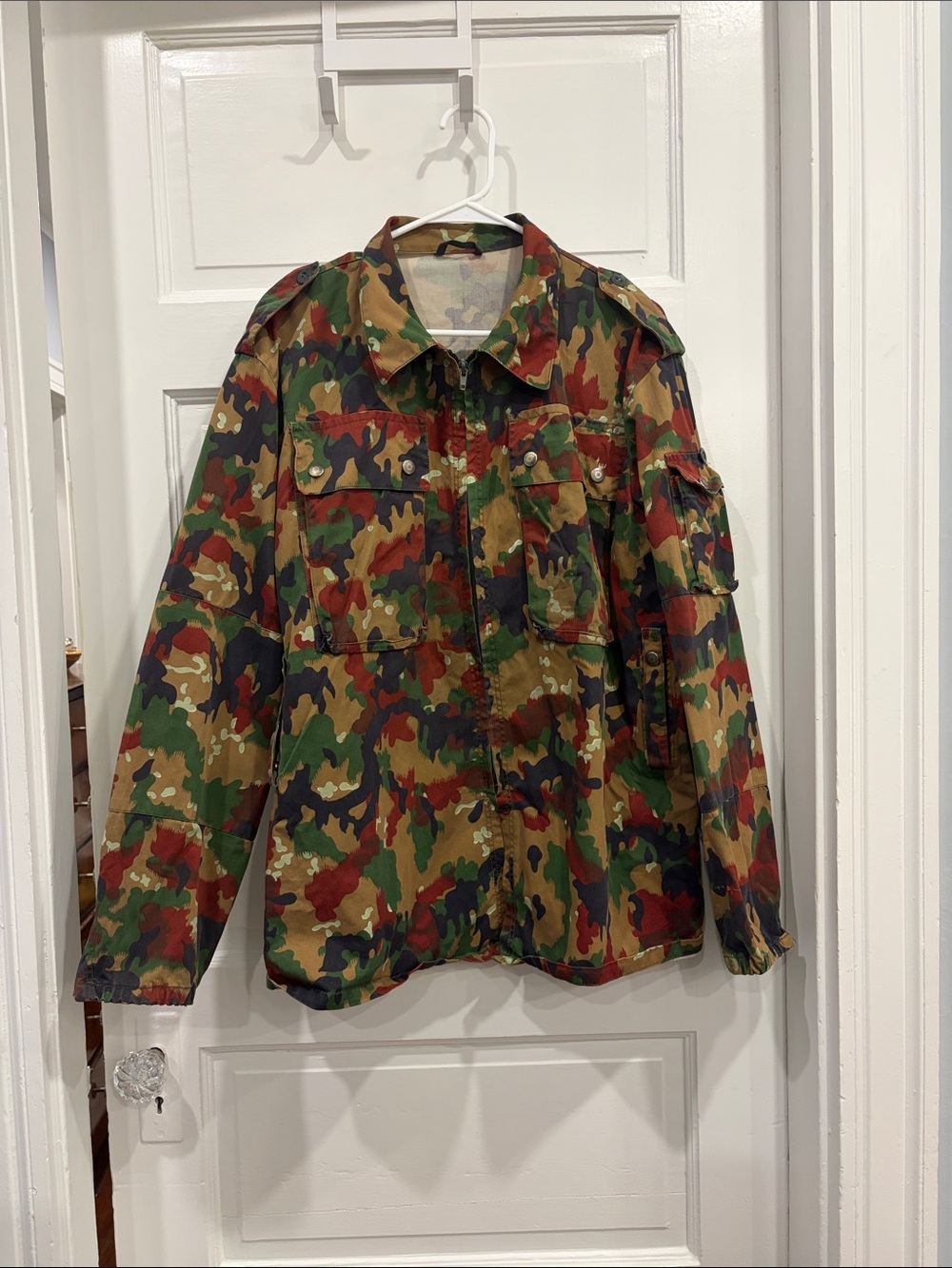 Swiss Camo Military Jacket - Green/Olive/Red